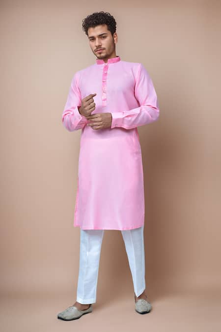 Samyukta Singhania Pink Cotton, Silk Metallic Thread Printed Placket Kurta Set 
