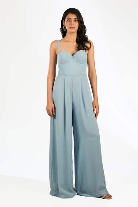 Anjali Kanwar_Aqua Georgette, Silk Organza Beads, Sequins Blue Beaded Jumpsuit And Jacket Set _Online_at_Aza_Fashions