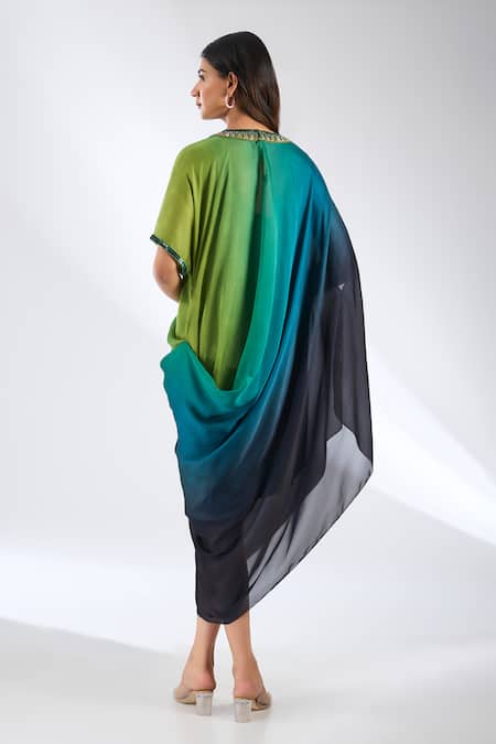 Anjali Kanwar Ombre Beaded Satin Crepe Dress 