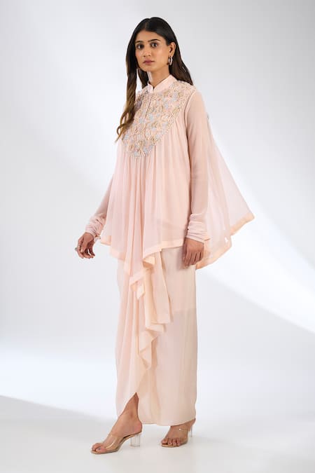 Anjali Kanwar Pink Beaded Chiffon Top & Skirt Set 