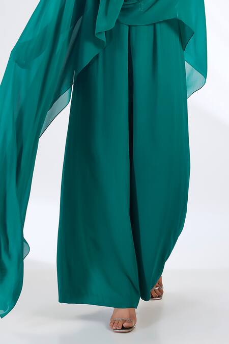 Anjali Kanwar Emerald Green Georgette, Viscose, Crepe Beads, Sequins Round Beaded Jumpsuit Online at Aza Fashions Anjali Kanwar_Emerald Green Georgette, Viscose, Crepe Beads, Sequins Round Beaded Jumpsuit _Online_at_Aza_Fashions