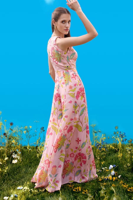 Sajeda A Lehry Hand Embroidered Rose Pink Jumpsuit 