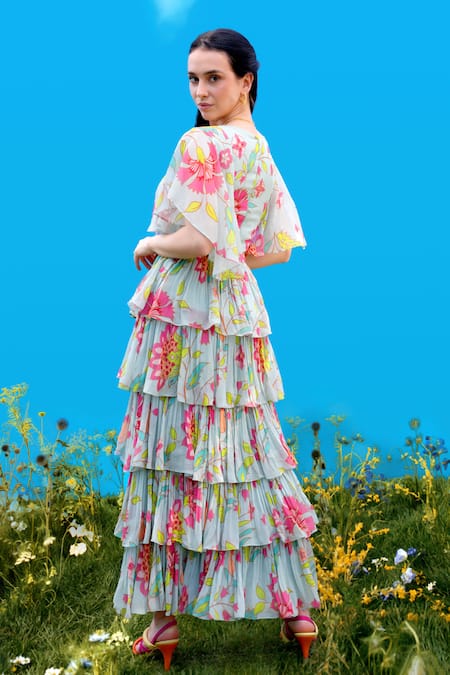 Sajeda A Lehry Digital Print Aqua Dress 