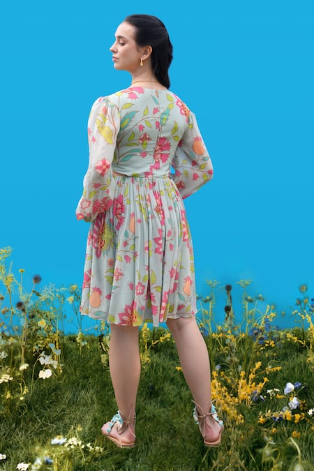 Sajeda A Lehry Digital Print Aqua Dress 