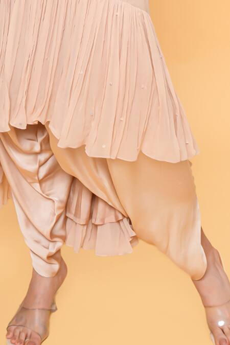 Sajeda A Lehry Beige Georgette Sequins Round Neck Hand Embroidered Kurta And Dhoti Pant Set Online at Aza Fashions Sajeda A Lehry_Beige Georgette Sequins Round Neck Hand Embroidered Kurta And Dhoti Pant Set _Online_at_Aza_Fashions