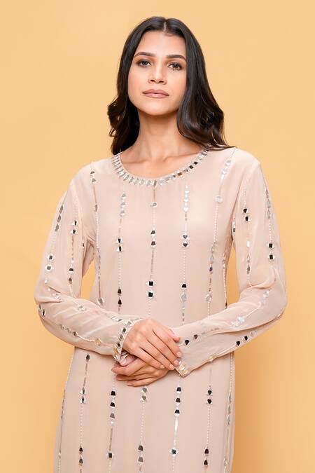 Buy Sajeda A Lehry Beige Georgette Sequins Round Neck Hand Embroidered Kurta And Dhoti Pant Set Online at Aza Fashions Buy_Sajeda A Lehry_Beige Georgette Sequins Round Neck Hand Embroidered Kurta And Dhoti Pant Set _Online_at_Aza_Fashions