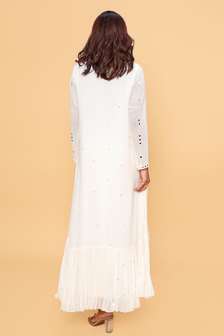 Shop Sajeda A Lehry Ivory Georgette Embroidery, Sequins Round Neck Designer Hand Kurta Set at Aza Fashions Shop_Sajeda A Lehry_Ivory Georgette Embroidery, Sequins Round Neck Designer Hand Kurta Set _at_Aza_Fashions