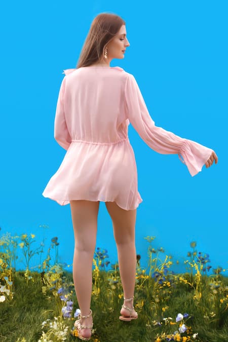 Sajeda A Lehry Designer Rose Pink Georgette Dress 