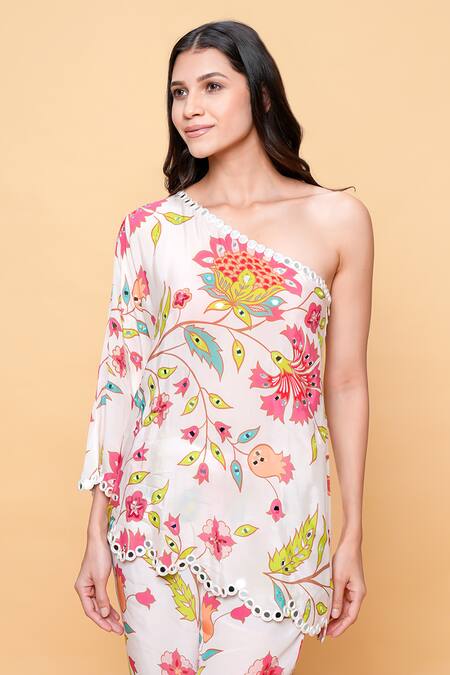 Buy_Sajeda A Lehry_Ivory Silk, Crepe Embroidery Asymmetric Hand Floral Sharara Set _Online_at_Aza_Fashions