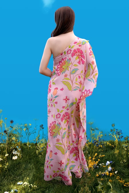 Sajeda A Lehry Hand Embroidered Rose Pink Kaftan 