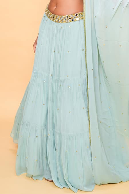 Buy Sajeda A Lehry Aqua Georgette Sequins, Embroidery, Zari Square Neck Hand Lehenga Set Online at Aza Fashions Buy_Sajeda A Lehry_Aqua Georgette Sequins, Embroidery, Zari Square Neck Hand Lehenga Set _Online_at_Aza_Fashions