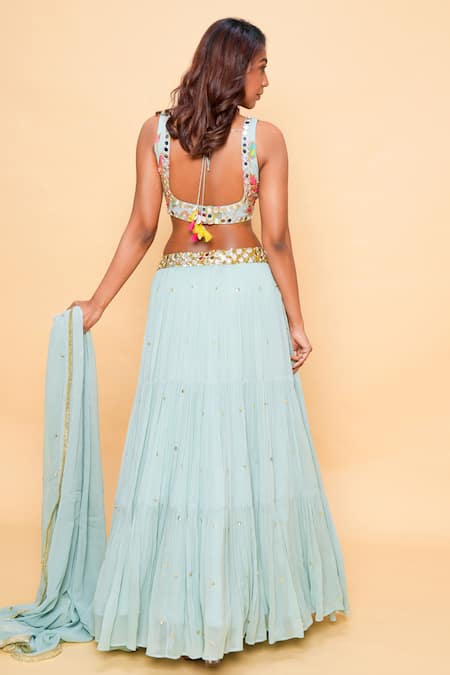 Sajeda A Lehry Hand Embroidered Aqua Lehenga Set 