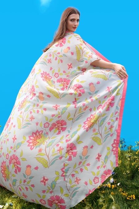 Sajeda A Lehry Floral Print Cape & Pant Set 