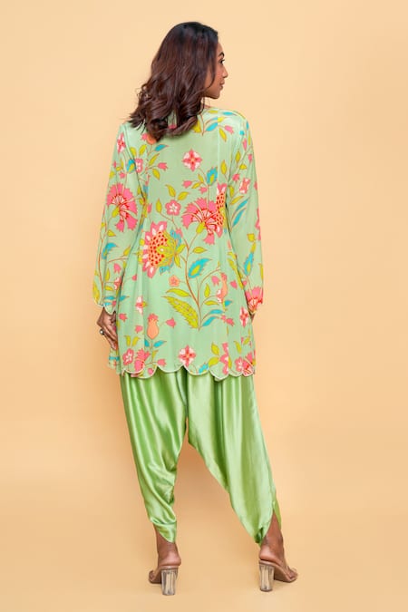 Sajeda A Lehry Floral Hand Embroidered Kurta & Dhoti Pant 