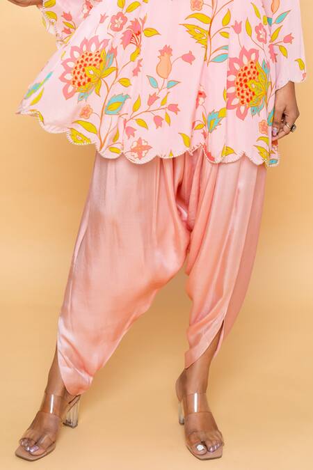 Buy Sajeda A Lehry Pink Silk, Crepe Embroidery V-neck Floral Hand Kurta And Dhoti Pant Set Online at Aza Fashions Buy_Sajeda A Lehry_Pink Silk, Crepe Embroidery V-neck Floral Hand Kurta And Dhoti Pant Set _Online_at_Aza_Fashions