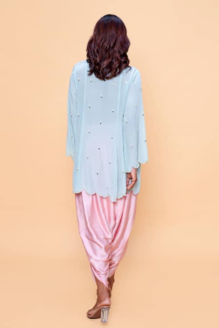 Sajeda A Lehry Hand Embroidered Aqua Kurta & Dhoti Pant Set 