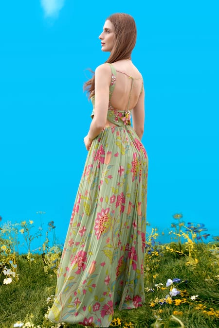 Sajeda A Lehry Hand Embroidered Pista Green Dress 