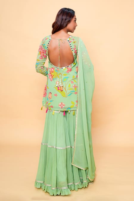 Sajeda A Lehry Floral Hand Embroidered Kurta Sharara Set 