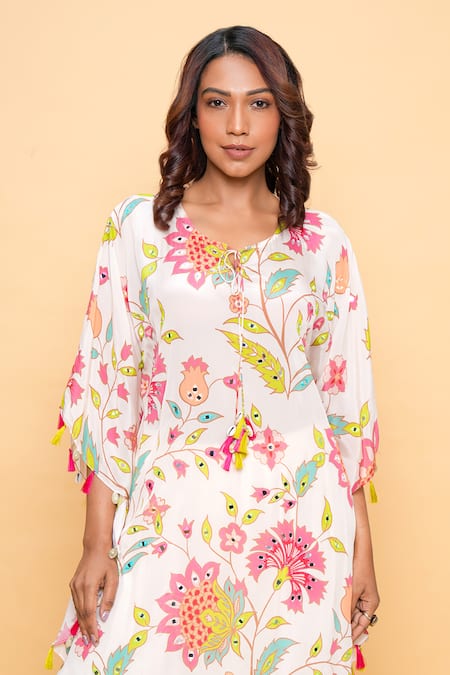 Sajeda A Lehry Floral Hand Embroidered Kaftan Set 