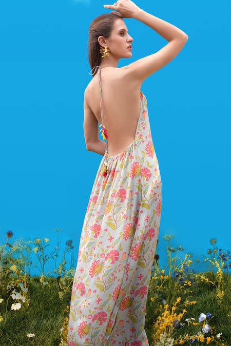 Sajeda A Lehry Floral Digital Print Aqua Dress 