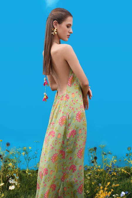 Sajeda A Lehry Digital Print Halter Neck Dress 