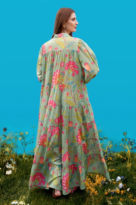 Sajeda A Lehry Digital Print Pista Green Dress 