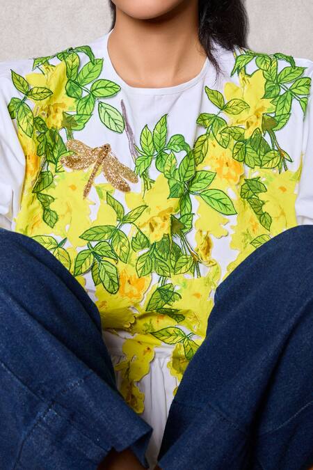 Buy Studio Moda India White Cotton Embroidery Round Neck Kanikonna Applique Top Online at Aza Fashions Buy_Studio Moda India_White Cotton Embroidery Round Neck Kanikonna Applique Top _Online_at_Aza_Fashions