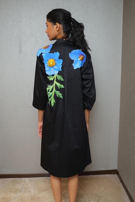 Studio Moda India Black Poppy Applique Dress 