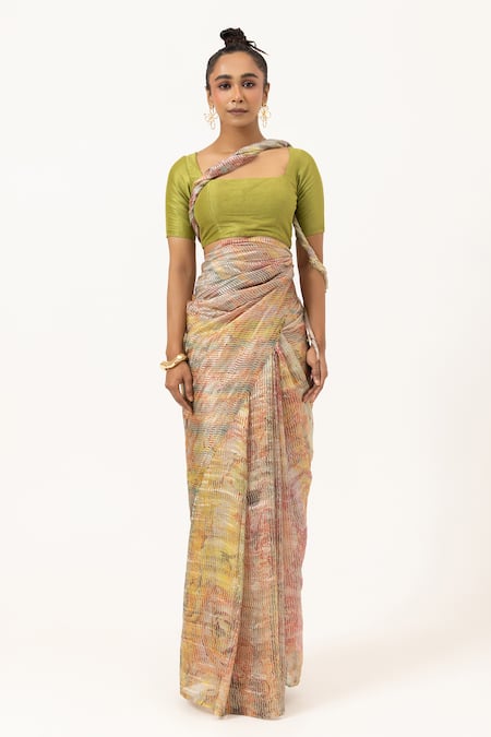 Unallume By Nisha Multi Color Silk Saree With Blouse Piece 