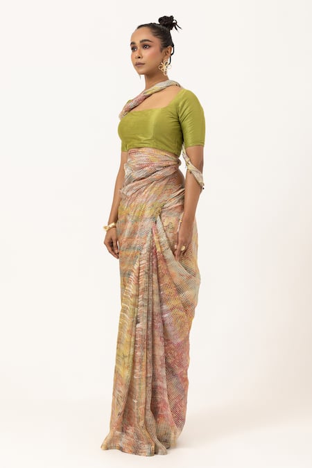 Unallume By Nisha Multi Color Silk Saree With Blouse Piece 