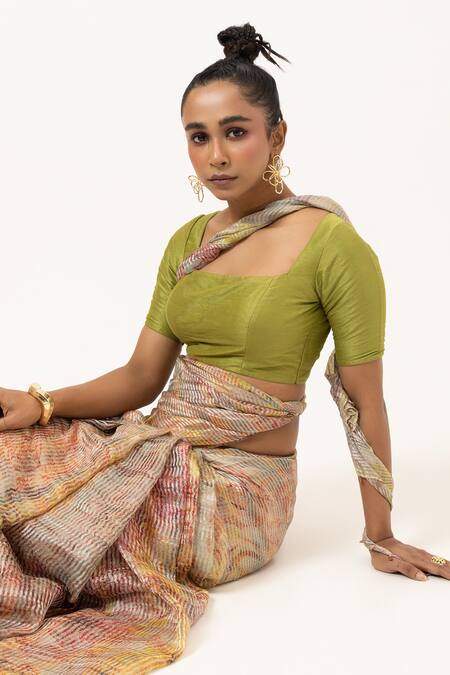 Shop_Unallume By Nisha_Multi Color Silk Saree With Blouse Piece _Online_at_Aza_Fashions