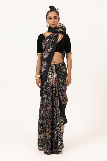 Unallume By Nisha Black Silk Celosia Majesty Saree 