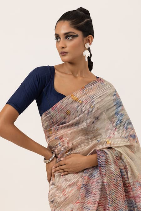 Unallume By Nisha_Multi Color Silk Marble Muse Saree _Online_at_Aza_Fashions
