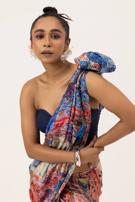 Unallume By Nisha_Multi Color Silk Pop Marble Saree _Online_at_Aza_Fashions