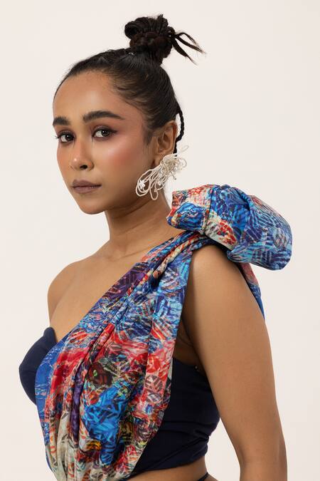 Shop_Unallume By Nisha_Multi Color Silk Pop Marble Saree _Online_at_Aza_Fashions