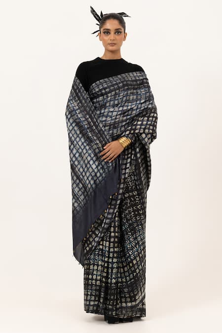 Unallume By Nisha Blue Silk Noir Luxe Saree 