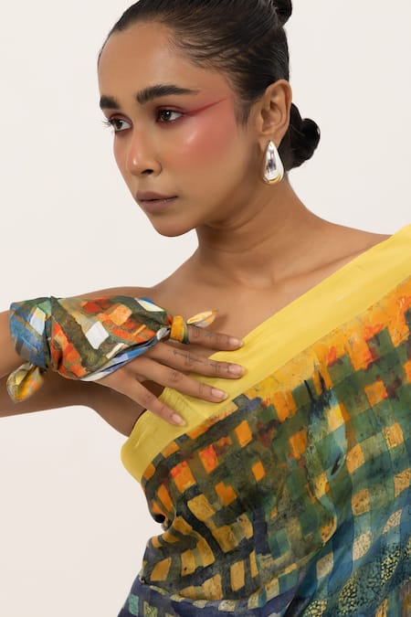 Buy_Unallume By Nisha_Yellow Silk Block And Blend Saree _Online_at_Aza_Fashions
