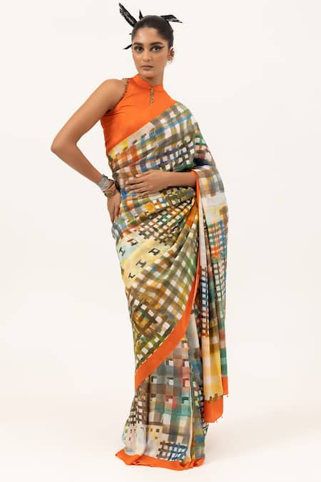 UNALLUME by Nisha Vibrant Grid Silk Saree 