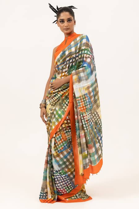 Unallume By Nisha Vibrant Grid Silk Saree 