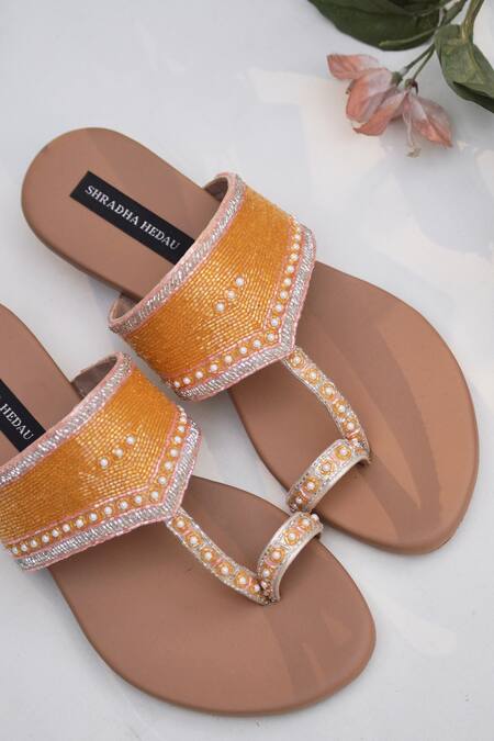 Shradha Hedau Footwear Couture Yellow Vera Kolhapuri Flat Online at Aza Fashions Shradha Hedau Footwear Couture_Yellow Vera Kolhapuri Flat _Online_at_Aza_Fashions