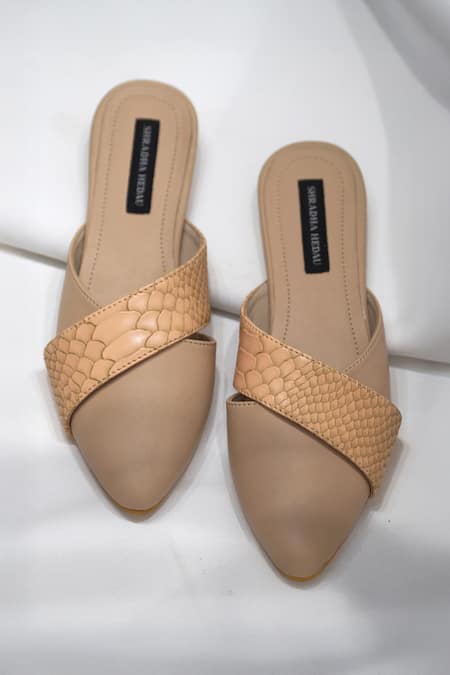 Shop Shradha Hedau Footwear Couture Beige Woody Textured Strap Flats at Aza Fashions Shop_Shradha Hedau Footwear Couture_Beige Woody Textured Strap Flats _at_Aza_Fashions