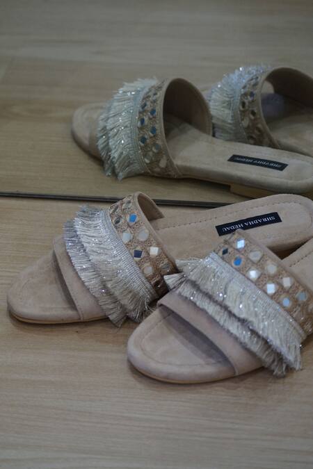 Shradha Hedau Footwear Couture_Beige Mabel Embroidered Flats _Online_at_Aza_Fashions