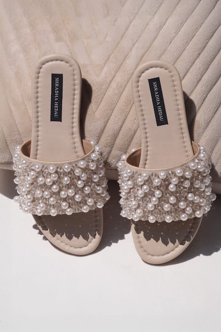 Shop Shradha Hedau Footwear Couture Beige Callie Beaded Flats at Aza Fashions Shop_Shradha Hedau Footwear Couture_Beige Callie Beaded Flats _at_Aza_Fashions