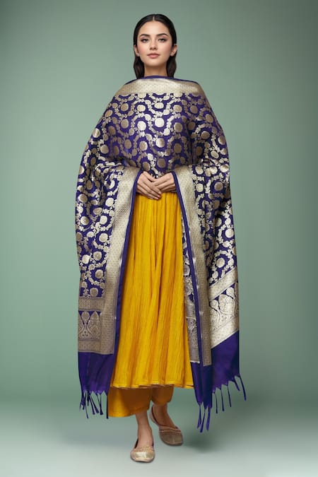 Samyukta Singhania Navy Blue Floral Dupatta 