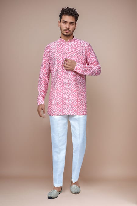 Samyukta Singhania Pink Cotton, Silk Diamond And Wave Pattern Kurta & Pant Set