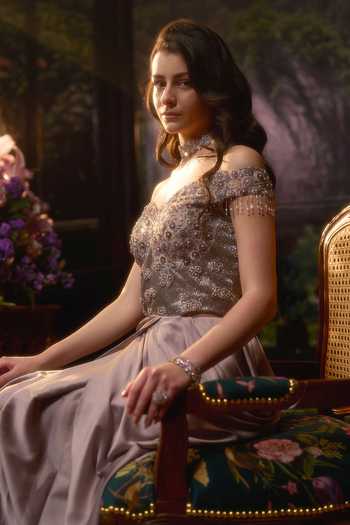 Buy_Muskan Aggarwal_Mauve Satin, Net Pearls, Crystals, Embroidery Off-shoulder Corset Gown_Online_at_Aza_Fashions