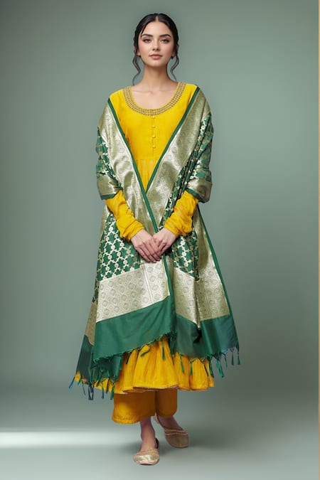 Naintara Bajaj Botanic Pattern Banarasi Art Silk Dupatta 