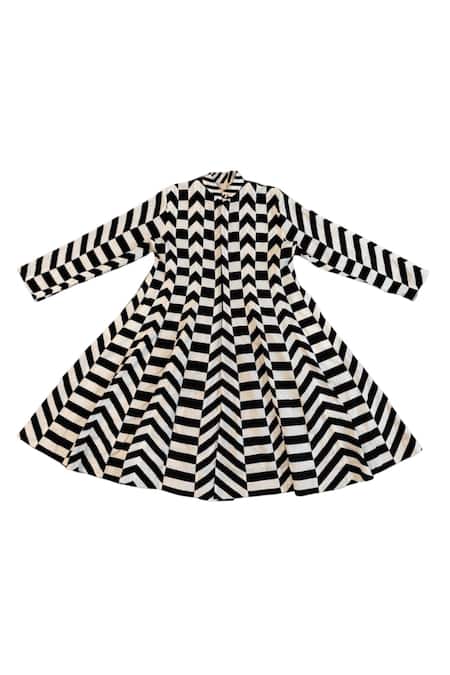 KA-Sha_Black Cotton And White Striped Kurta _Online_at_Aza_Fashions