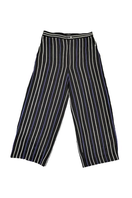 KA-Sha_Black Cotton And White Striped Pant _Online_at_Aza_Fashions