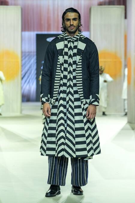 Shop_KA-Sha_Black Cotton And White Striped Pant _Online_at_Aza_Fashions